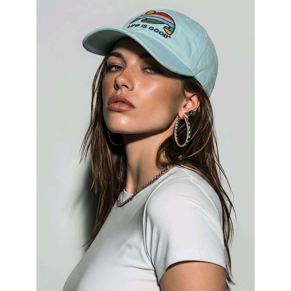 🔸️NWT Life is Good Blue Retro Wave Stripe Adjustable Hat One Size